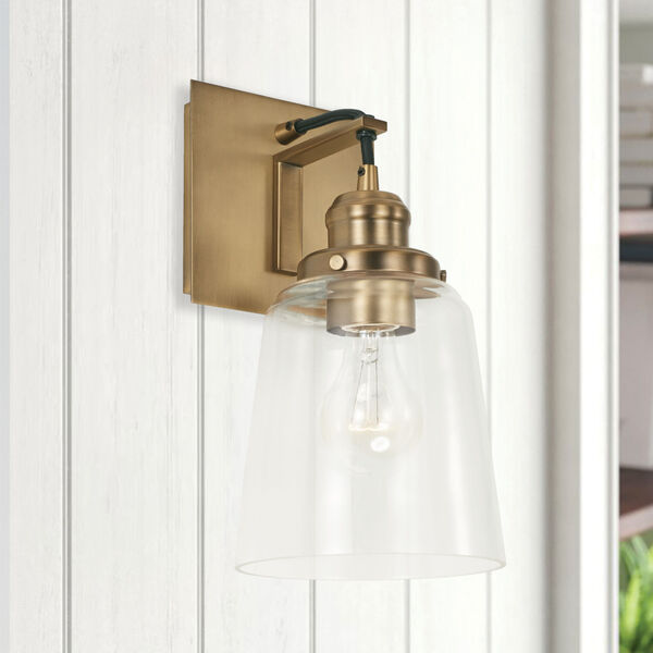 Fallon Aged Brass One-Light Wall Sconce with Clear Glass Shade, image 3