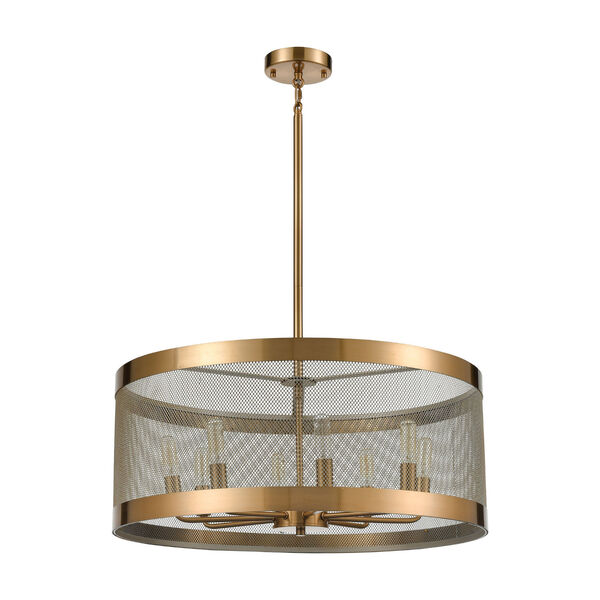 Line in the Sand Satin Brass and Antique Silver Eight-Light Chandelier, image 2