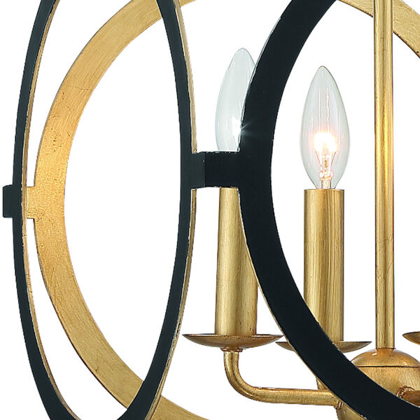 Odelle Matte Black and Antique Gold Four-Light Chandelier, image 3