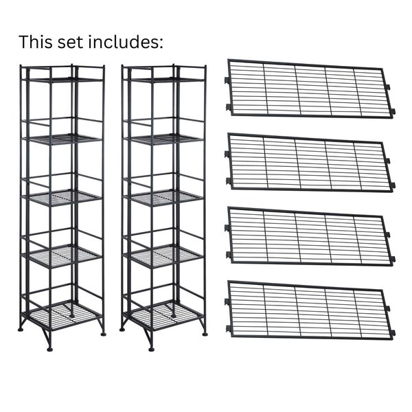 Xtra Storage Black Five-Tier Folding Metal Shelves with Set of Four Deluxe Extension Shelves, image 5