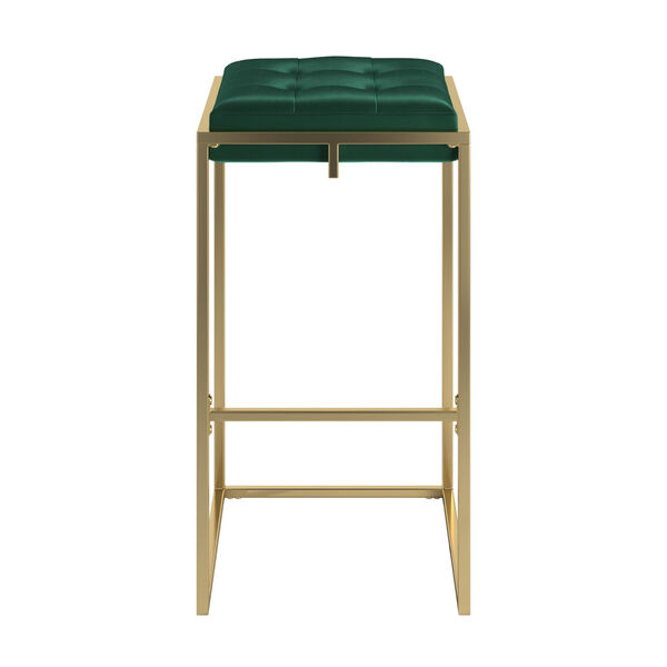 Minnie Gold and Green Velvet Button Tufted Bar Stool, Set of Two, image 3
