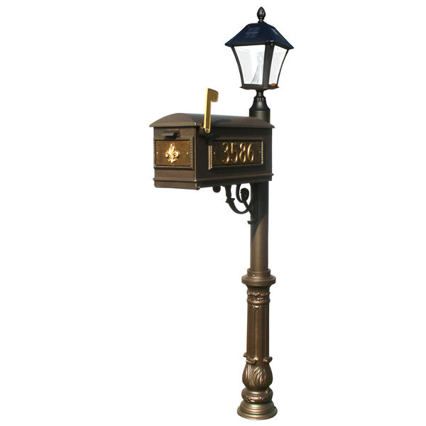 Lewiston Post with Economy 1 Mailbox, Ornate Base in Bronze Color with Black Solar Lamp, image 4