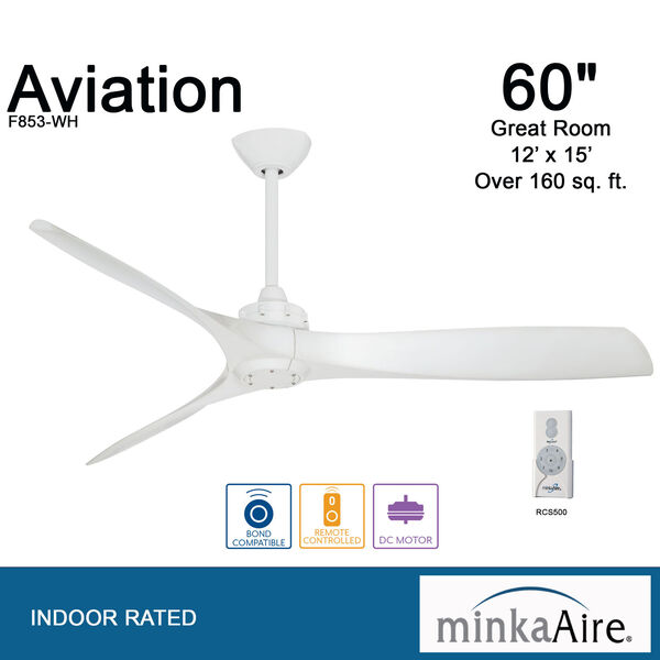 Aviation 60-Inch Ceiling Fan in White with Three Blades, image 9