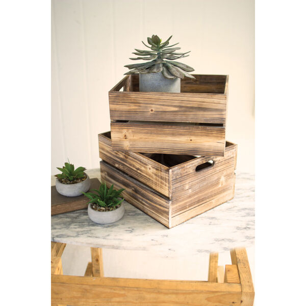 Beige Wooden Slatted Crate, Set of Two, image 1