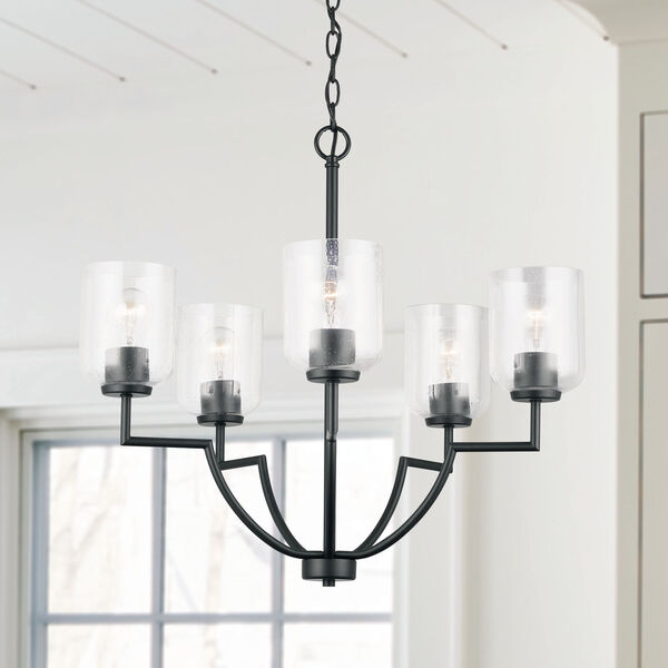 HomePlace Carter Matte Black Five-Light Chandelier with Clear Seeded Glass, image 2