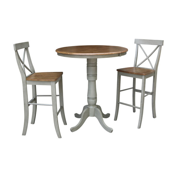 Hickory and Stone 36-Inch Round Extension Dining Table With X-Bar Height Stools, Three-Piece, image 1