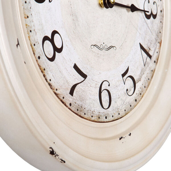 White 16-Inch Wall Clock with Distressed Iron Frame, image 2
