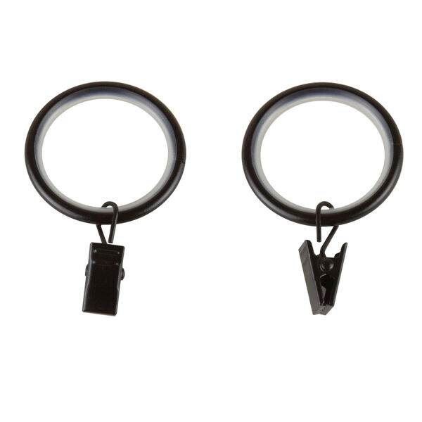 Black One-Inch Noise-Canceling Curtain Rings with Clip, Set of 10, image 2