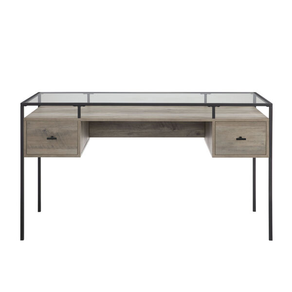 Fulton Gray and Black Two Drawer Desk with Glass Top, image 4