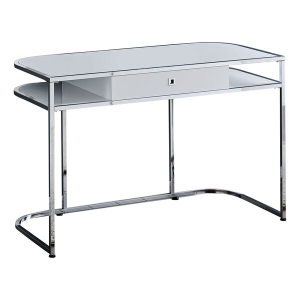 Glossy White and Silver Computer Desk, image 1