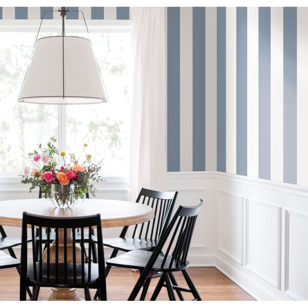 Waters Edge Blue Awning Stripe Pre Pasted Wallpaper, image 1