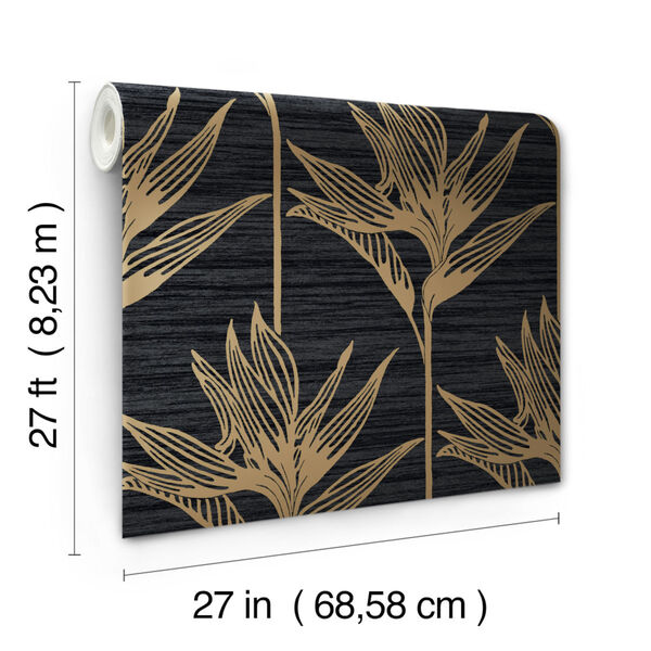 Tropics Black Gold Bird of Paradise Pre Pasted Wallpaper - SAMPLE SWATCH ONLY, image 5