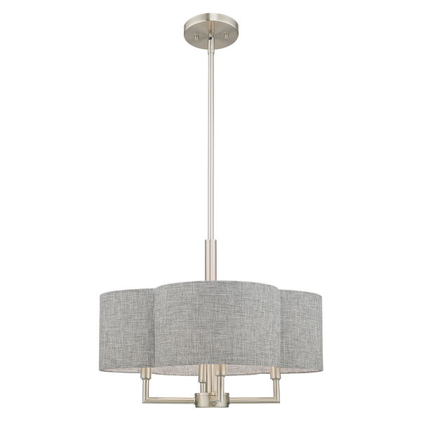 Kalmar Brushed Nickel 18-Inch Four-Light Pendant Chandelier with Hand Crafted Gray Hardback Shade, image 4