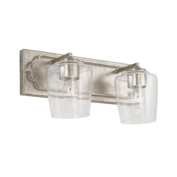 Merrick Antique Silver Two-Light Bath Vanity with Clear Seeded Glass Shades, image 1