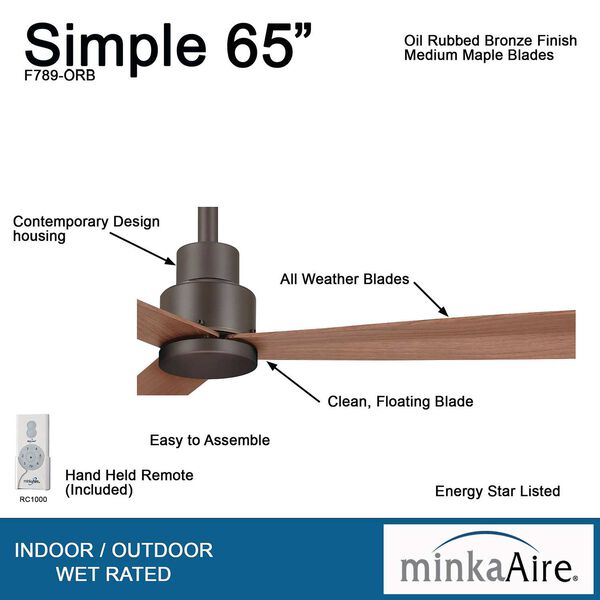 Simple Oil Rubbed Bronze 65-Inch Outdoor Ceiling Fan, image 4