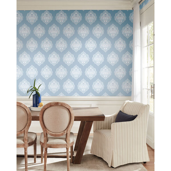 Damask Resource Library Sky Blue 27 In. x 27 Ft. Signet Medallion Wallpaper, image 1