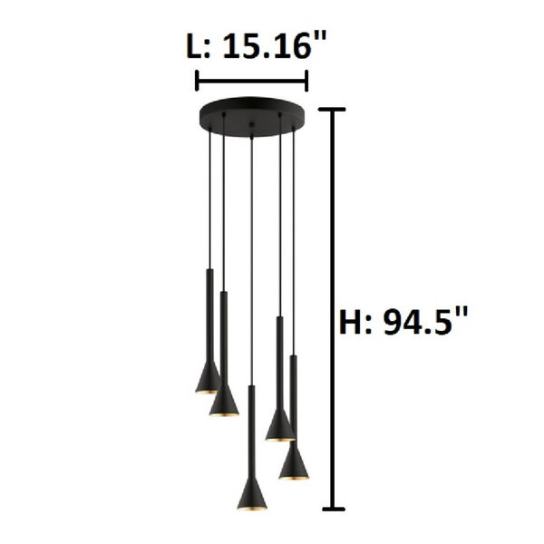Cortaderas Black Five-Light LED Pendant, image 2