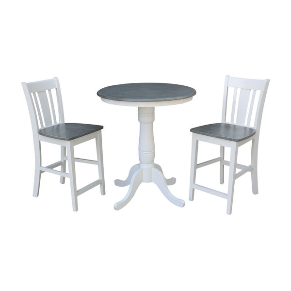 San Remo White and Heather Gray 30-Inch Round Pedestal Gathering Height Table With Counter Height Stools, Three-Piece, image 1