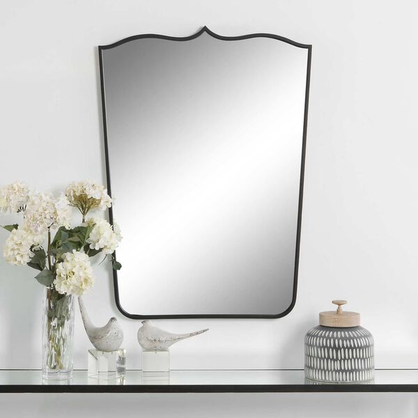 Tiara Satin Black Curved Iron Wall Mirror, image 1