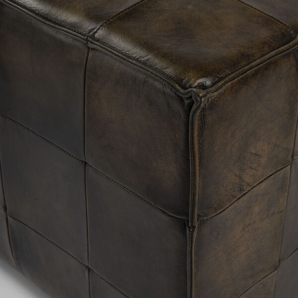 Leon Dark Brown Leather Ottoman, image 4