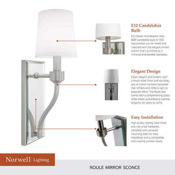 Roule Brushed Nickel One-Light Wall Sconce, image 7