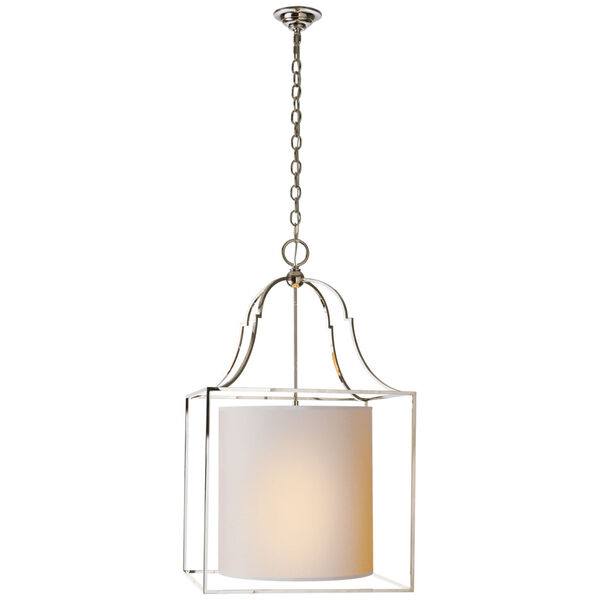 Gustavian Lantern in Polished Nickel with Natural Paper Shade by Chapman and Myers, image 1