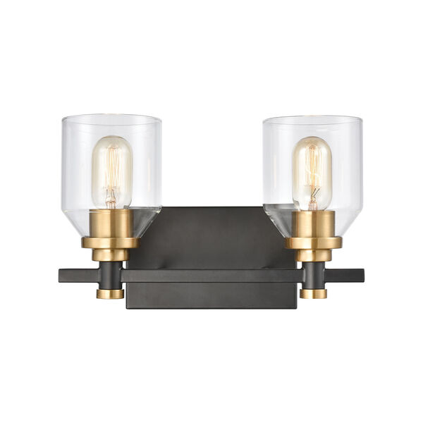 Cambria Matte Black and Satin Brass Two-Light Vanity Light, image 1
