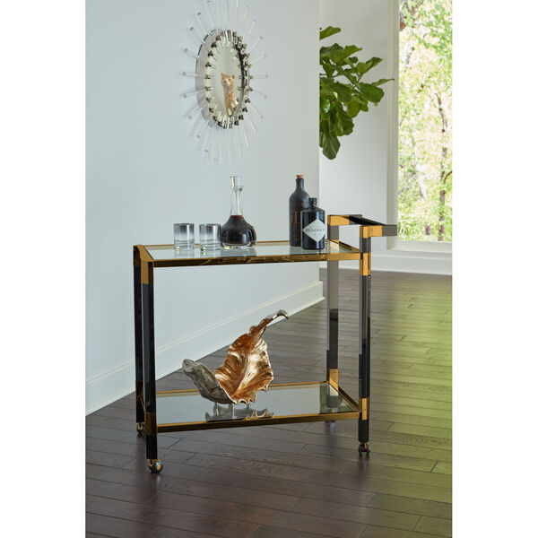 Boulevardier Gold and Black Bar Cart with Clear Glass, image 3