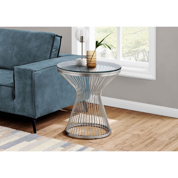 Chrome Hourglass Base End Table with Tempered Glass, image 2