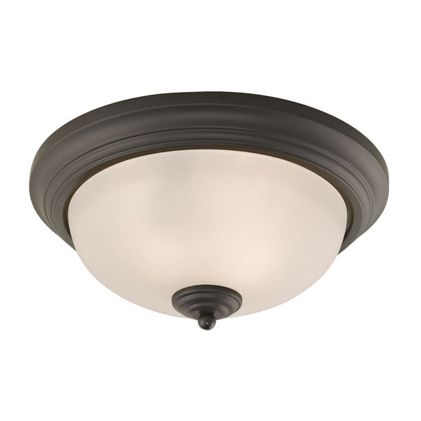 Huntington Oil Rubbed Bronze ADA Two-Light Flush Mount with White Glass Shade, image 1