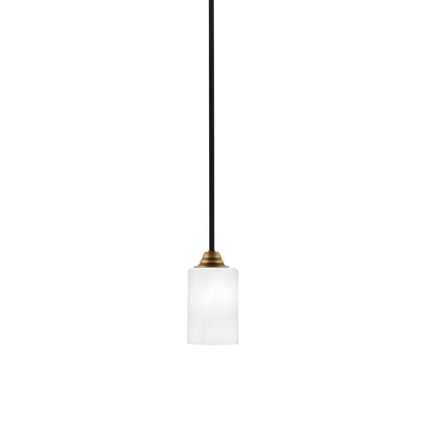 Paramount Matte Black and Brass One-Light Mini Pendant with Four-Inch White Marble Glass, image 1