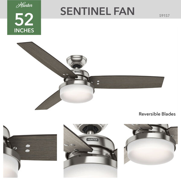 Sentinel Brushed Nickel 52-Inch Two-Light LED Adjustable Ceiling Fan, image 4