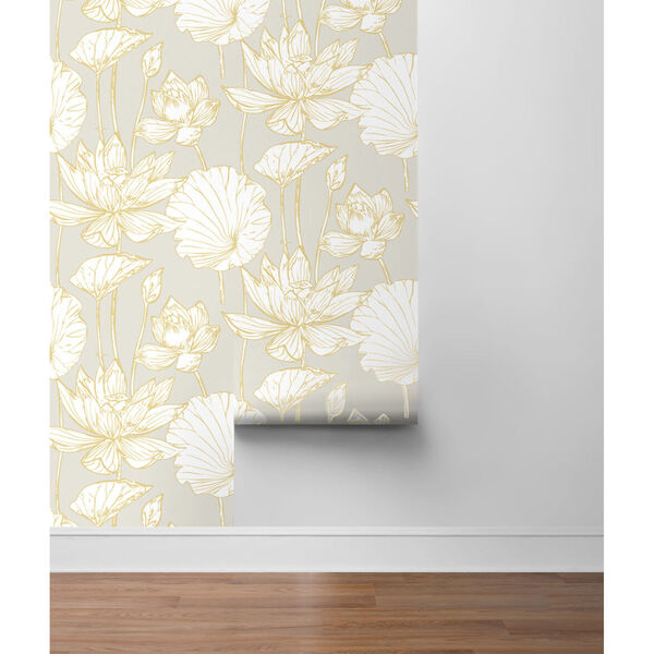 NextWall Gray Lotus Floral Peel and Stick Wallpaper, image 6