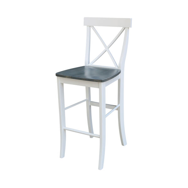 White and Heather Gray 36-Inch Round Pedestal Bar Height Table With Two X-Back Bar Height Stools, Three-Piece, image 3
