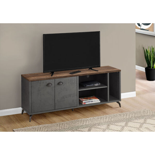 Grey Concrete and Brown Two-Door TV Stand with Storage, image 2