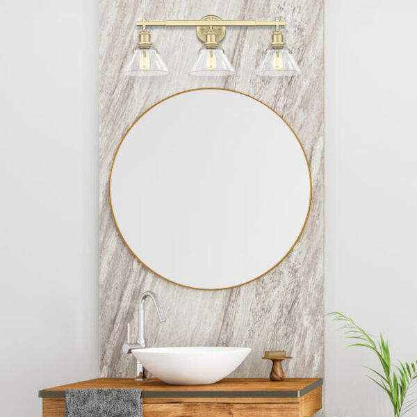 Finn Brushed Champagne Bronze and Clear Glass Three-Light Bath Vanity, image 4