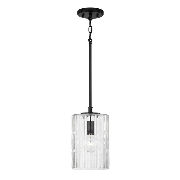 Emerson Matte Black One-Light Mini Pendant with Embossed Seeded Glass, image 1