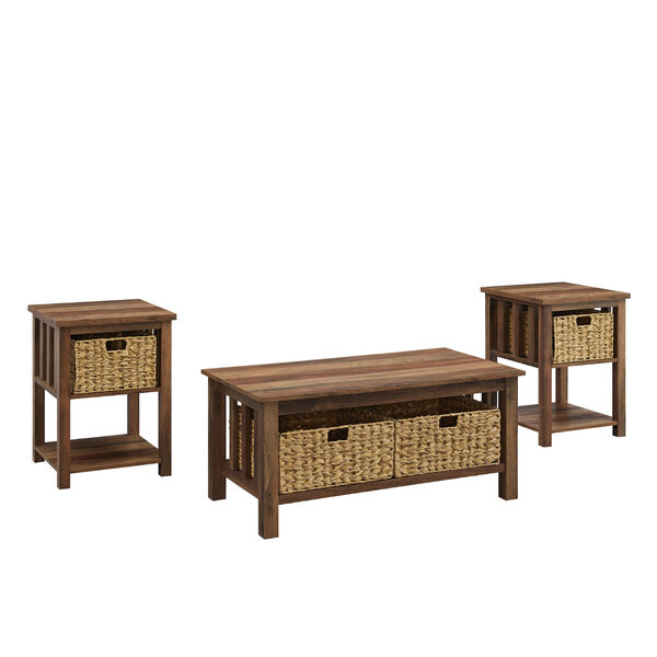 Rustic Oak Storage Coffee Table and Side Table Set, 3-Piece, image 2
