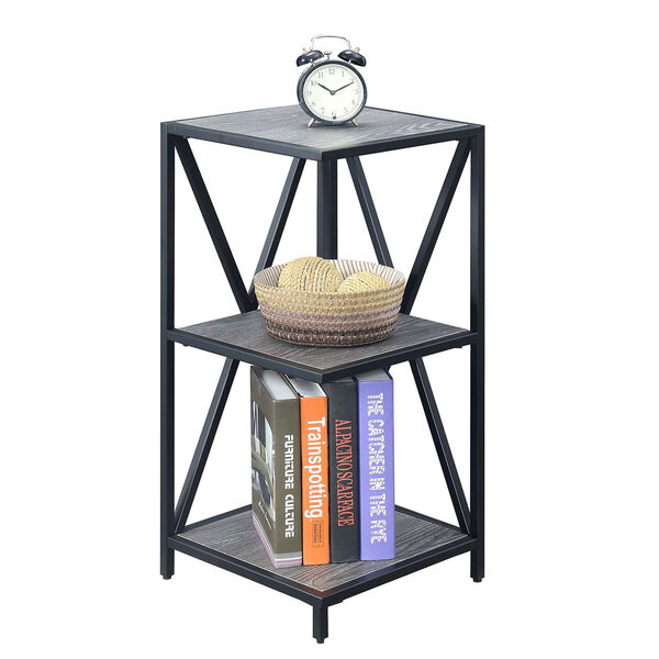 Tucson Weathered Gray and Black 13-Inch Three Tier Corner Bookcase, image 2