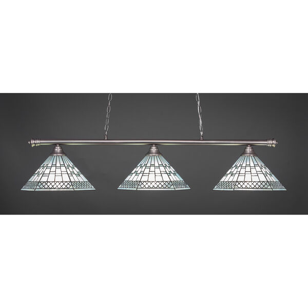 Oxford Brushed Nickel 16-Inch Three-Light Island Pendant with Pewter Tiffany Glass, image 1