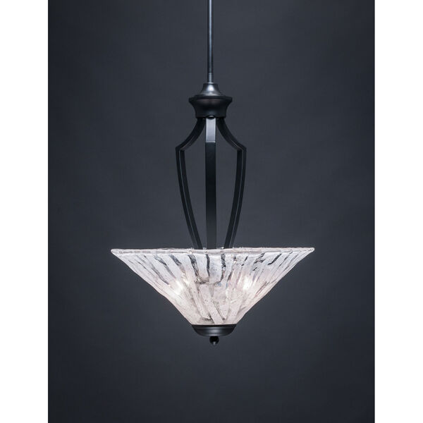 Zilo Matte Black Three-Light Pendant with Italian Ice Glass, image 1