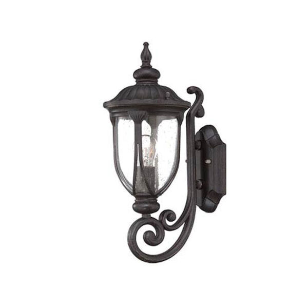 Laurens Black Coral 7-Inch One-Light Outdoor Bottom Mount Wall Fixture with Clear Seeded Glass, image 1