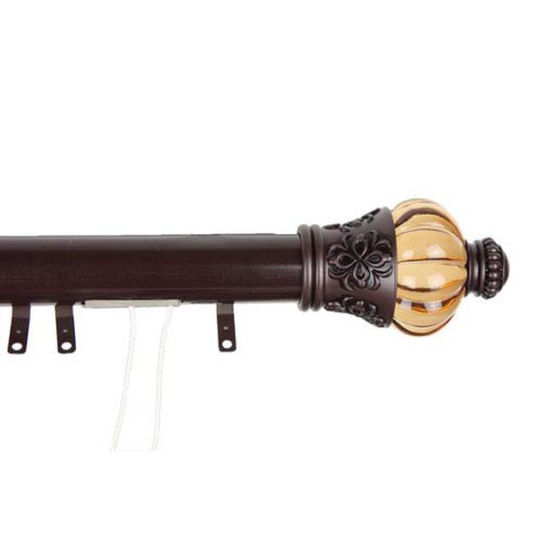 Elite Mahogany 48 to 84 Inch Decorative Traverse Rod w/ Sliders Royal Finial, image 1