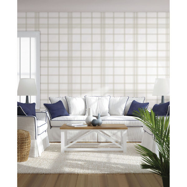 Waters Edge Off White Charter Plaid Pre Pasted Wallpaper, image 3