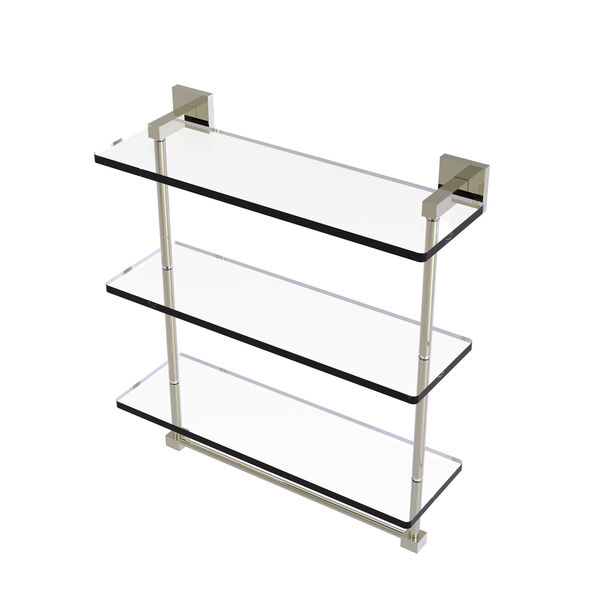 Montero Polished Nickel 16-Inch Triple Tiered Glass Shelf with Integrated Towel Bar, image 1