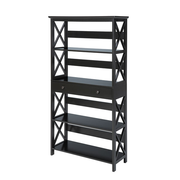Oxford 5-Tier Bookcase with Drawer, Black, image 2
