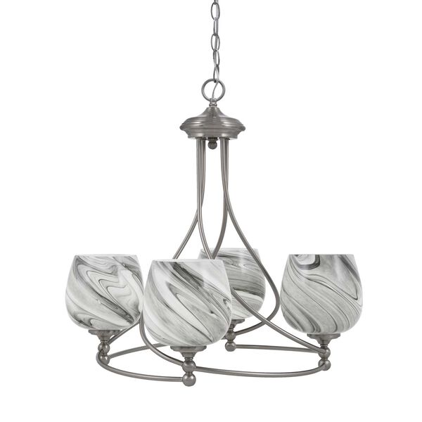 Capri Brushed Nickel Four-Light Chandelier with Onyx Dome Swirl Glass, image 1
