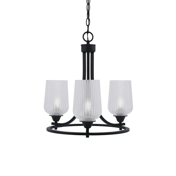 Paramount Matte Black Three-Light Chandelier with Five-Inch Clear Textured Glass, image 1