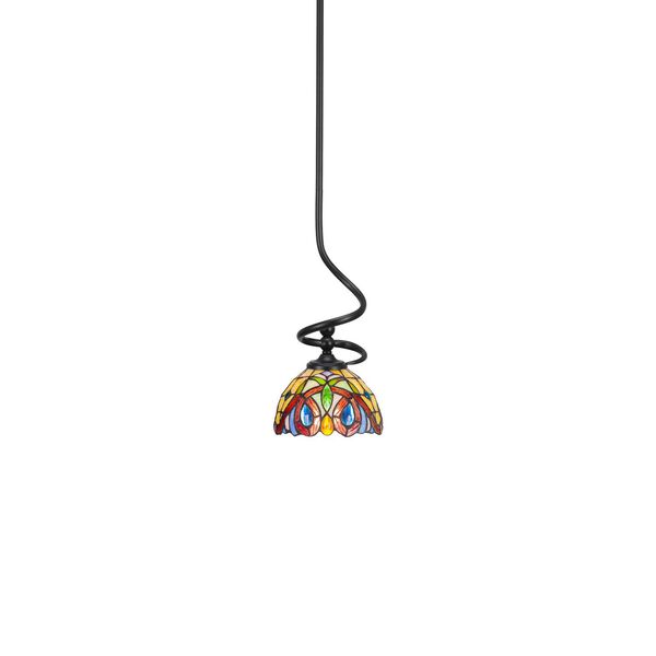 Capri Matte Black One-Light Mini Pendant with Lynx Art Glass, image 1