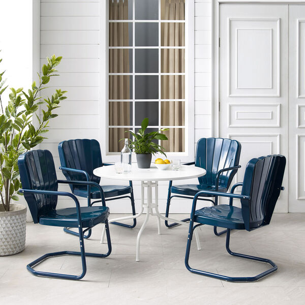 Ridgeland Navy Gloss and White Satin Outdoor Dining Set, Five-Piece, image 3